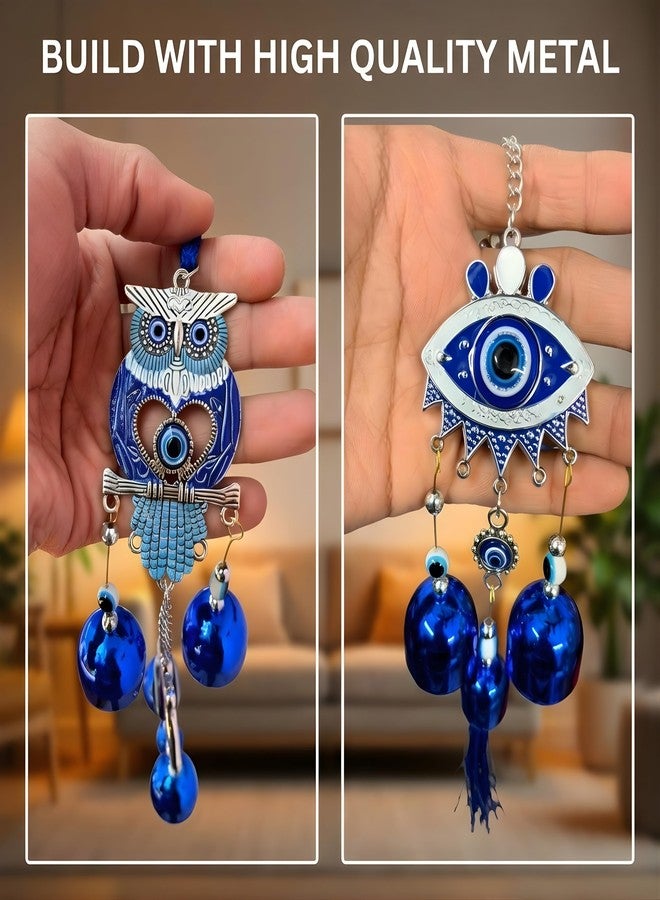 sculpmart OWL & Eye Shaped Evil Eye Wind Chime with Hanging Chain Design & 5 Bells for Main Door & Balcony Hanging for Positivness & Melody Sound (OWL-Eye) - Image 4